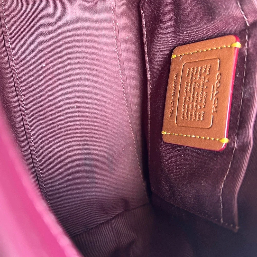 Coach City Mini Tote Brown Pink‎ Bow Signature Canvas Leather Bag Good